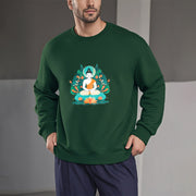 Buddha Stones Lotus Buddha Round Neck Fleece Lined Sweatshirt Sweatshirt BS 3