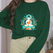 Buddha Stones Lotus Buddha Round Neck Fleece Lined Sweatshirt