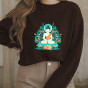 Buddha Stones Lotus Buddha Round Neck Fleece Lined Sweatshirt