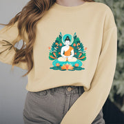 Buddha Stones Lotus Buddha Round Neck Fleece Lined Sweatshirt Sweatshirt BS 12