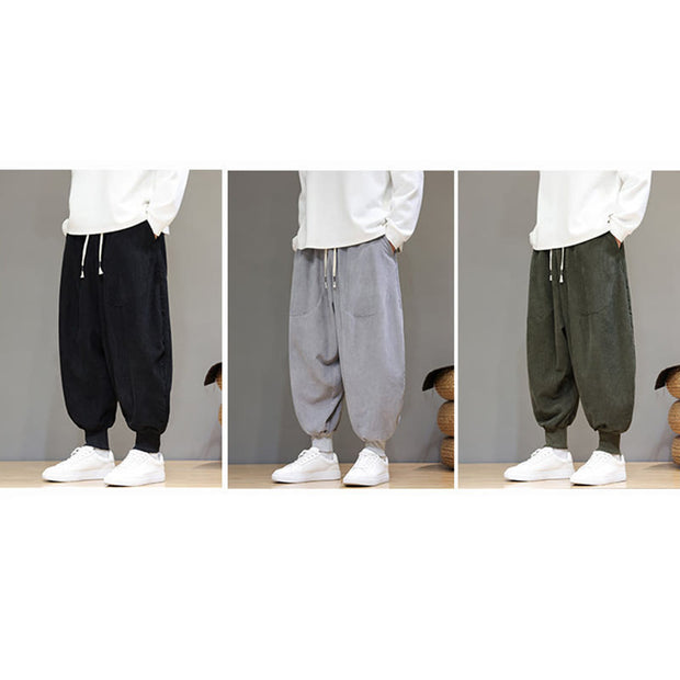 Buddha Stones Casual Plain Cotton Men's Harem Pants With Pockets Men's Harem Pants BS 26