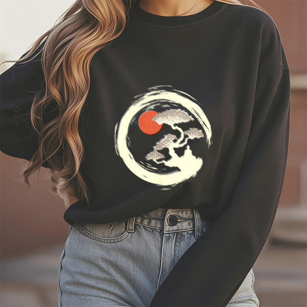 Buddha Stones Red Sun Pine Zen Circle Meditation Buddha Fleece Lined Polyester Sweatshirt Sweatshirt BS 2