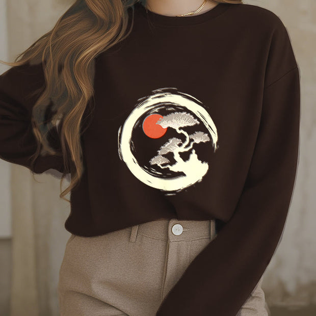 Buddha Stones Red Sun Pine Zen Circle Meditation Buddha Fleece Lined Polyester Sweatshirt Sweatshirt BS 15