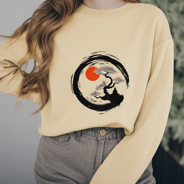 Buddha Stones Red Sun Pine Zen Circle Meditation Buddha Fleece Lined Polyester Sweatshirt Sweatshirt BS 27