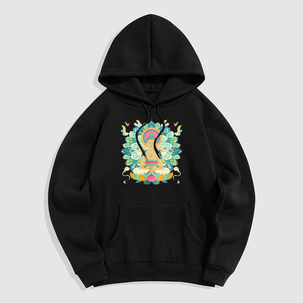 Buddha Stones Butterfly Lotus Buddha-Inspired Fleece Lined Polyester Hoodie Hoodie BS Black 2XL