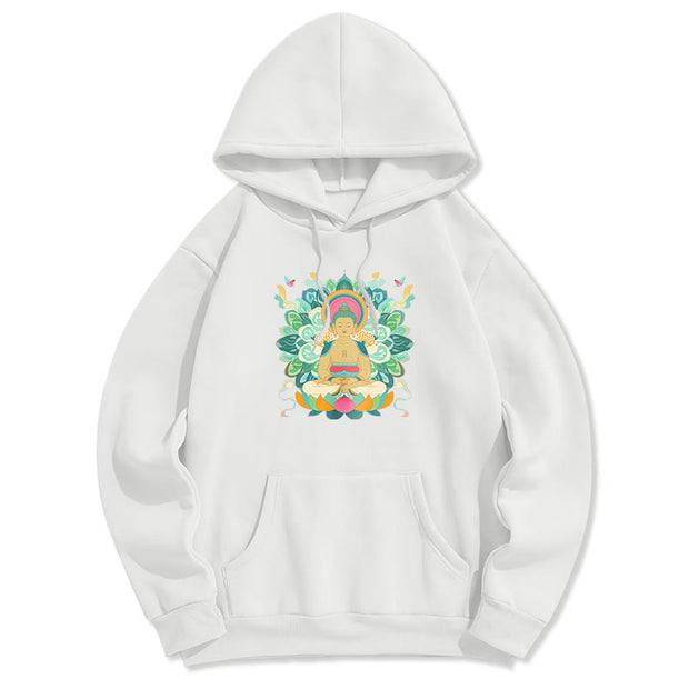 Buddha Stones Butterfly Lotus Buddha-Inspired Fleece Lined Polyester Hoodie Hoodie BS White 2XL