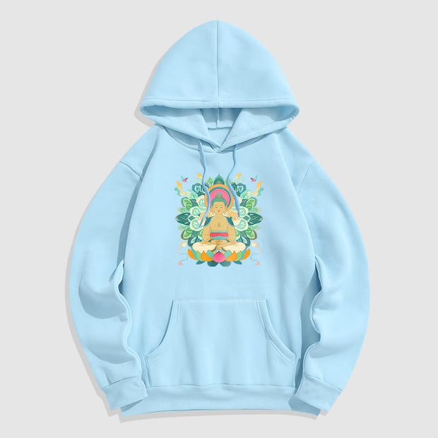 Buddha Stones Butterfly Lotus Buddha-Inspired Fleece Lined Polyester Hoodie Hoodie BS LightCyan 2XL