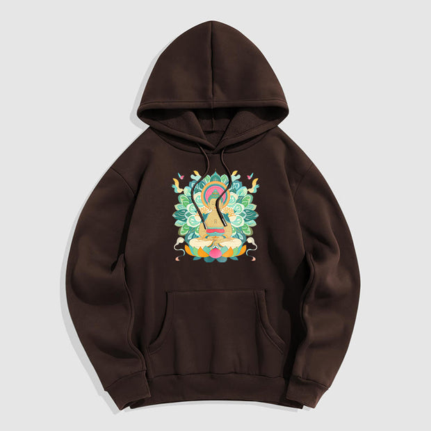 Buddha Stones Butterfly Lotus Buddha-Inspired Fleece Lined Polyester Hoodie Hoodie BS SaddleBrown 2XL