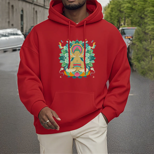 Buddha Stones Butterfly Lotus Buddha-Inspired Fleece Lined Polyester Hoodie Hoodie BS 16