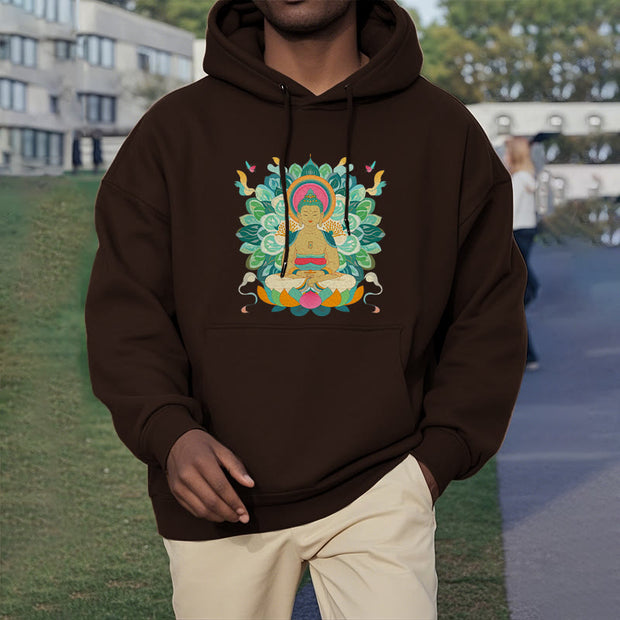 Buddha Stones Butterfly Lotus Buddha-Inspired Fleece Lined Polyester Hoodie Hoodie BS 20