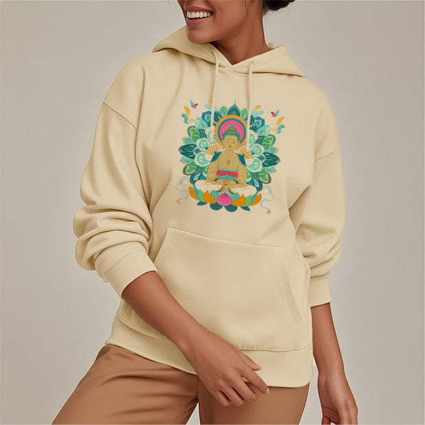 Buddha Stones Butterfly Lotus Buddha-Inspired Fleece Lined Polyester Hoodie Hoodie BS 23