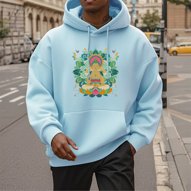 Buddha Stones Butterfly Lotus Buddha-Inspired Fleece Lined Polyester Hoodie Hoodie BS 27