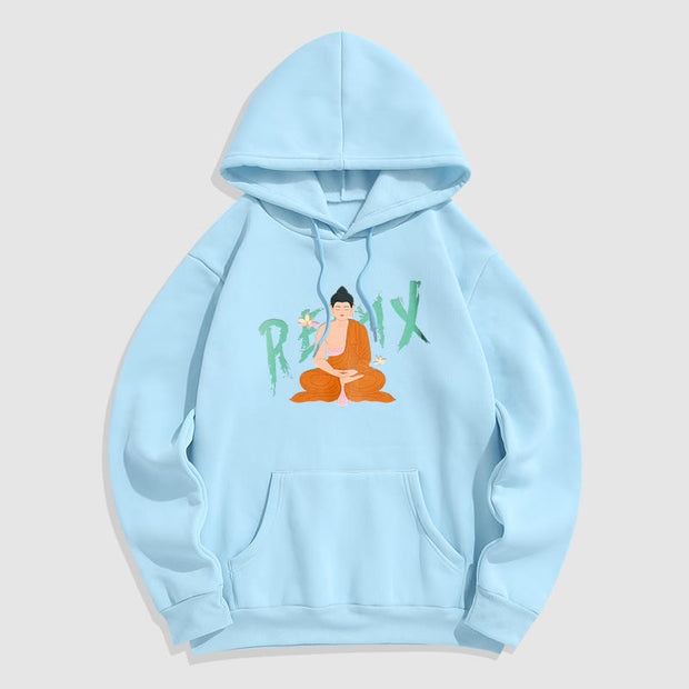 Buddha Stones RELAX Lotus Buddha Fleece Lined Polyester Hoodie Hoodie BS LightCyan 2XL