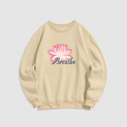 Buddha Stones BREATHE Lotus Round Neck Fleece Lined Sweatshirt