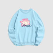 Buddha Stones BREATHE Lotus Round Neck Fleece Lined Sweatshirt Sweatshirt BS LightCyan XXL