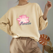 Buddha Stones BREATHE Lotus Round Neck Fleece Lined Sweatshirt Sweatshirt BS 15