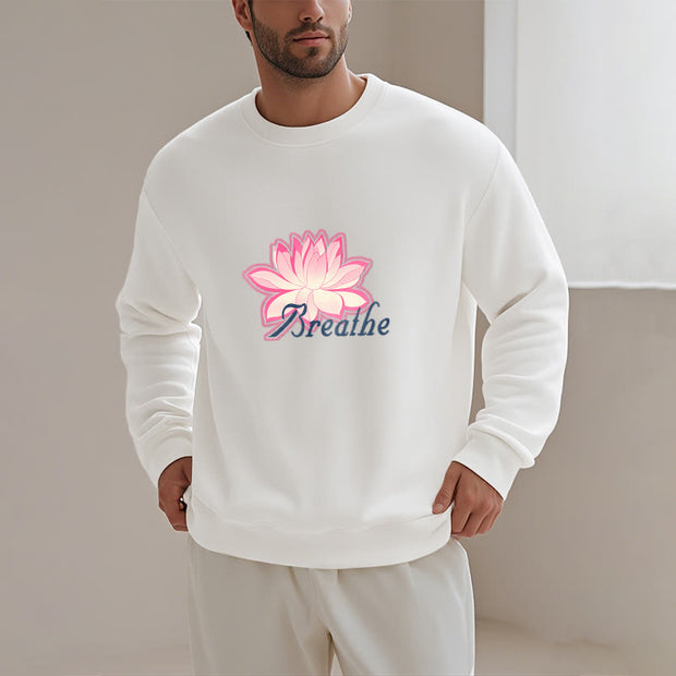 Buddha Stones BREATHE Lotus Round Neck Fleece Lined Sweatshirt