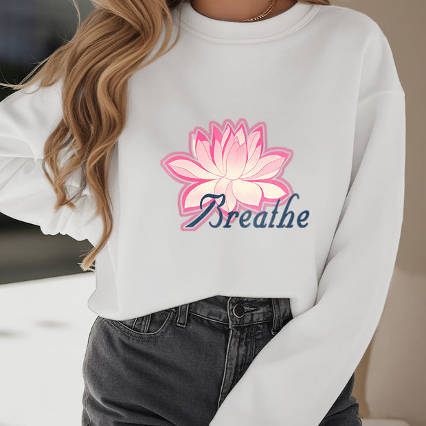 Buddha Stones BREATHE Lotus Round Neck Fleece Lined Sweatshirt Sweatshirt BS 2