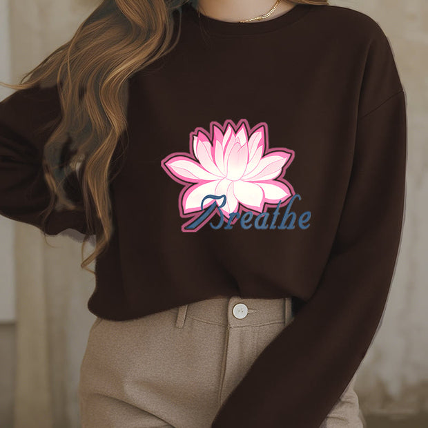 Buddha Stones BREATHE Lotus Round Neck Fleece Lined Sweatshirt Sweatshirt BS 28