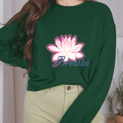 Buddha Stones BREATHE Lotus Round Neck Fleece Lined Sweatshirt Sweatshirt BS 11