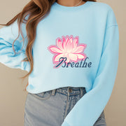 Buddha Stones BREATHE Lotus Round Neck Fleece Lined Sweatshirt Sweatshirt BS 20