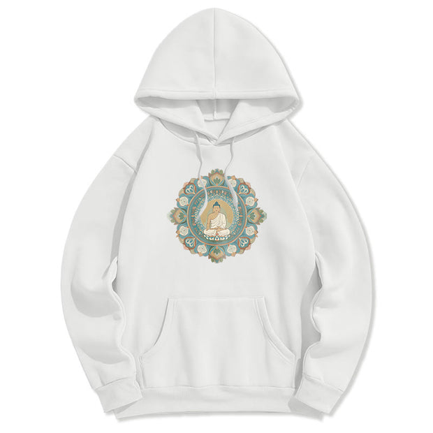 Buddha Stones Mandala Flower Buddha Fleece Lined Polyester Hoodie