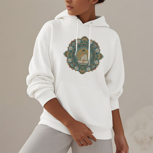 Buddha Stones Mandala Flower Buddha Fleece Lined Polyester Hoodie Hoodie BS 30