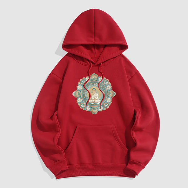 Buddha Stones Mandala Flower Buddha Fleece Lined Polyester Hoodie Hoodie BS Red 2XL