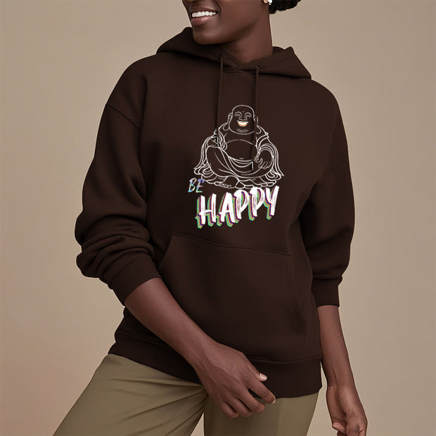 Buddha Stones BE HAPPY Laughing Buddha Fleece Lined Polyester Hoodie Hoodie BS 2