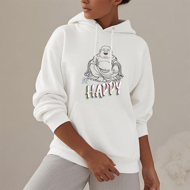 Buddha Stones BE HAPPY Laughing Buddha Fleece Lined Polyester Hoodie Hoodie BS 27