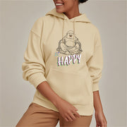 Buddha Stones BE HAPPY Laughing Buddha Fleece Lined Polyester Hoodie Hoodie BS 23