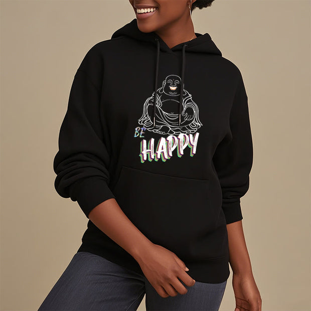 Buddha Stones BE HAPPY Laughing Buddha Fleece Lined Polyester Hoodie