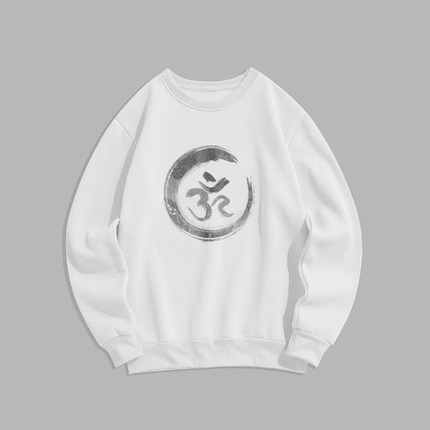 Buddha Stones OM Mantra Sanskrit Fleece Lined Polyester Sweatshirt Sweatshirt BS White 2XL