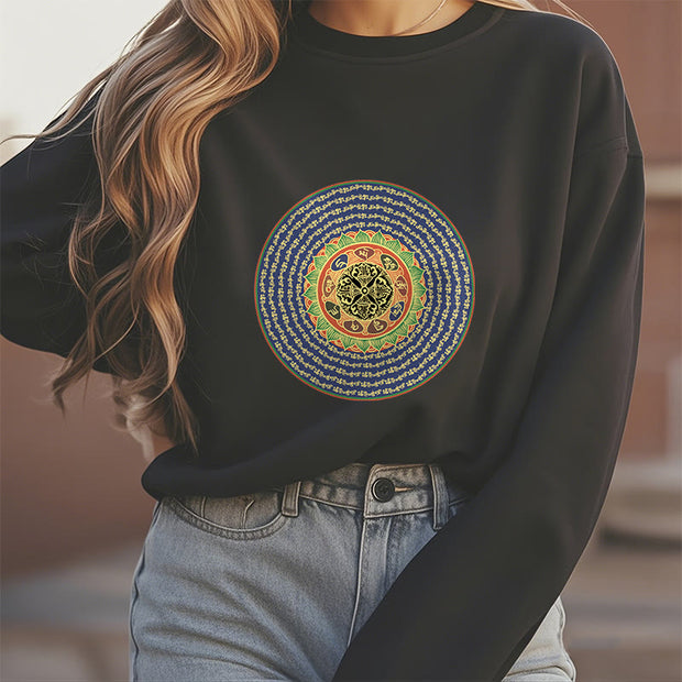 Buddha Stones 108 Om Mani Padme Hum Mantra Sanskrit Fleece Lined Polyester Sweatshirt Sweatshirt BS 11