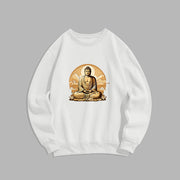 Buddha Stones Sun Auspicious Clouds Buddha Round Neck Fleece Lined Sweatshirt