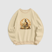 Buddha Stones Sun Auspicious Clouds Buddha Round Neck Fleece Lined Sweatshirt Sweatshirt BS Bisque XXL