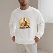 Buddha Stones Sun Auspicious Clouds Buddha Round Neck Fleece Lined Sweatshirt Sweatshirt BS 12