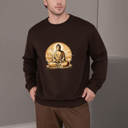 Buddha Stones Sun Auspicious Clouds Buddha Round Neck Fleece Lined Sweatshirt