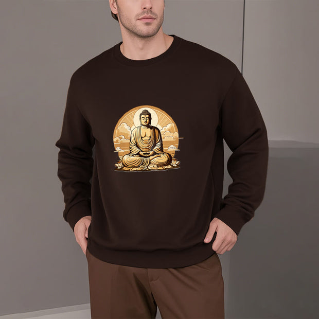 Buddha Stones Sun Auspicious Clouds Buddha Round Neck Fleece Lined Sweatshirt Sweatshirt BS 3