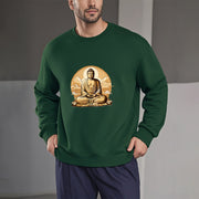 Buddha Stones Sun Auspicious Clouds Buddha Round Neck Fleece Lined Sweatshirt Sweatshirt BS 16