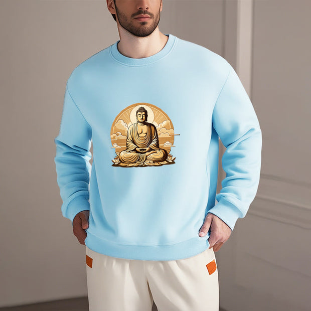 Buddha Stones Sun Auspicious Clouds Buddha Round Neck Fleece Lined Sweatshirt Sweatshirt BS 25