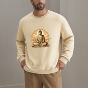 Buddha Stones Sun Auspicious Clouds Buddha Round Neck Fleece Lined Sweatshirt Sweatshirt BS 21