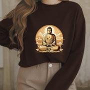 Buddha Stones Sun Auspicious Clouds Buddha Round Neck Fleece Lined Sweatshirt Sweatshirt BS 2