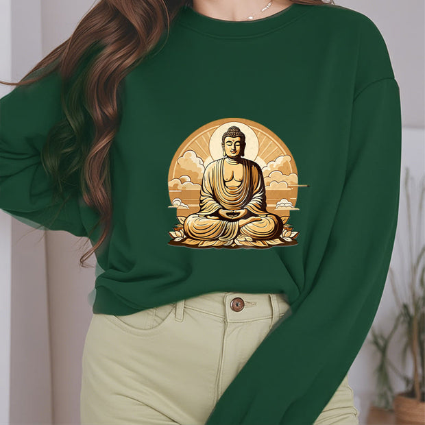 Buddha Stones Cotton Round Neck Fleece Lined Sweatshirt