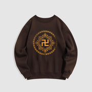 Buddha Stones Swastika Fleece Lined Polyester Sweatshirt Sweatshirt BS SaddleBrown 2XL