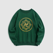 Buddha Stones Swastika Fleece Lined Polyester Sweatshirt Sweatshirt BS ForestGreen 2XL