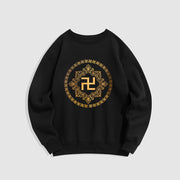 Buddha Stones Swastika Fleece Lined Polyester Sweatshirt Sweatshirt BS Black 2XL