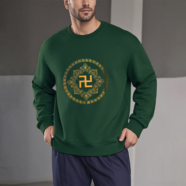 Buddha Stones Swastika Fleece Lined Polyester Sweatshirt Sweatshirt BS 16