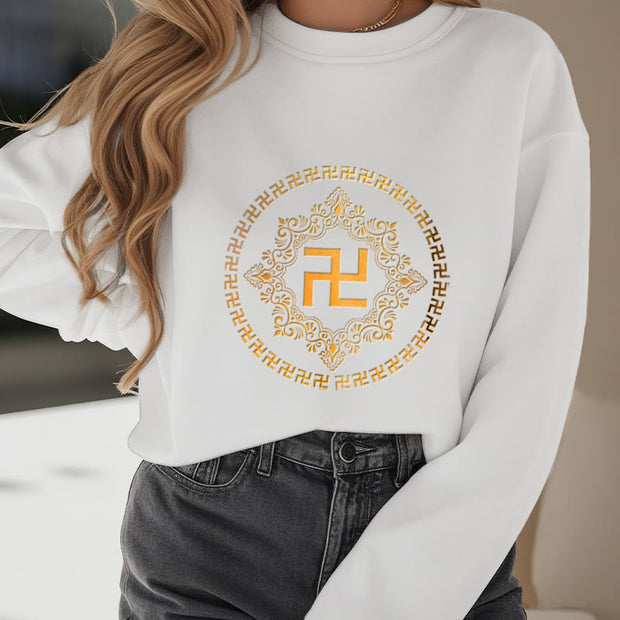 Buddha Stones Swastika Fleece Lined Polyester Sweatshirt Sweatshirt BS 11