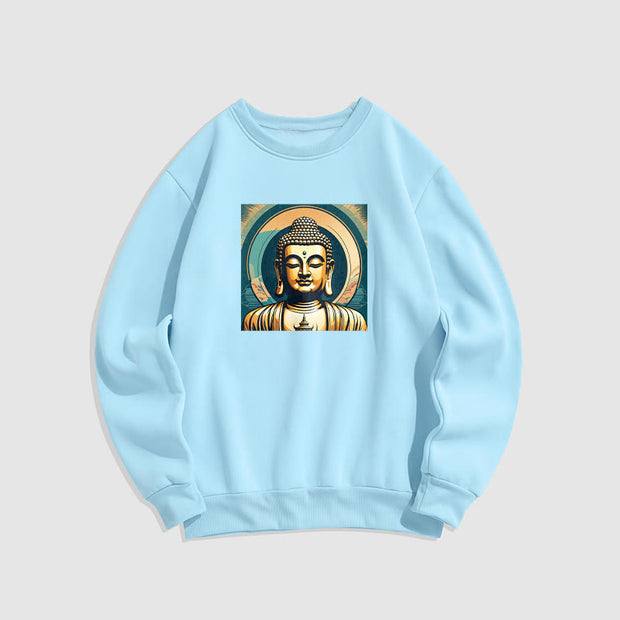 Buddha Stones Golden Buddha Fleece Lined Sweatshirt Sweatshirt BS LightCyan XXL